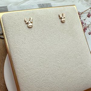Cute Small Satin Gold Moose Stud Earrings | 14k Gold Plated Sterling Silver